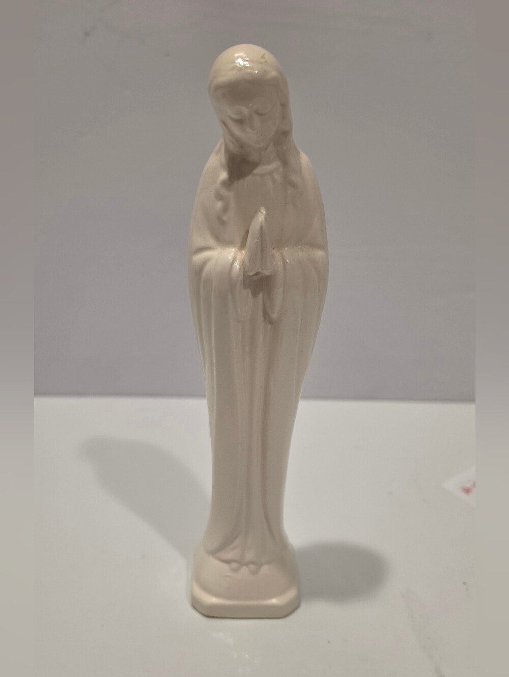 Glazed Cream Porcelain Praying Virgin Mary Figurine